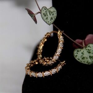 Gold Hoop Earrings with Clear Stones - Women Jewelry Earrings